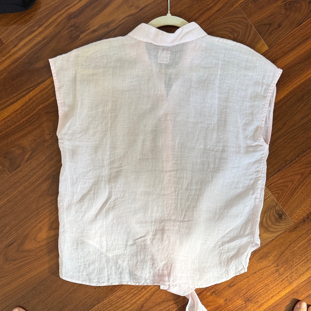 120% LINO Light Pale Pink Sleeveless Tie-Front Linen Top 42 Small, worn once - Picture 4 of 5